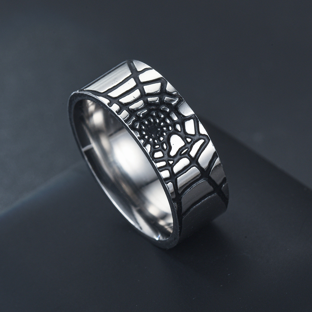 Initial Ring Custom - Cincin Web laba-laba sederhana baja tahan