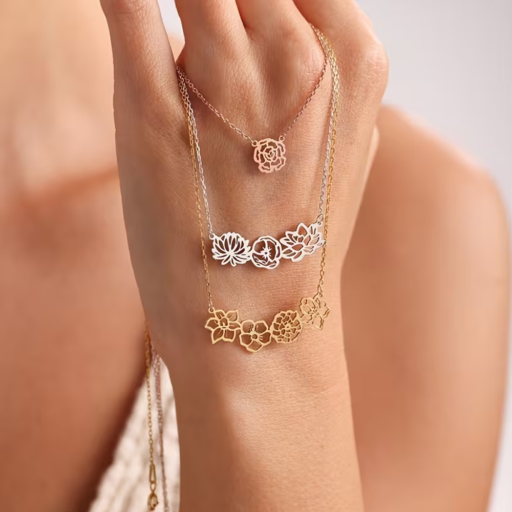 Birth Flower Necklace - Kalung Bunga Kelahiran Kustom dari Baja