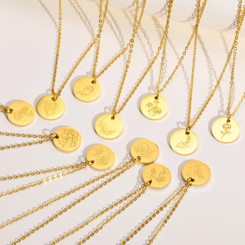 Birth Flower Necklace - Kalung liontin tidak teratur bunga Desember,
